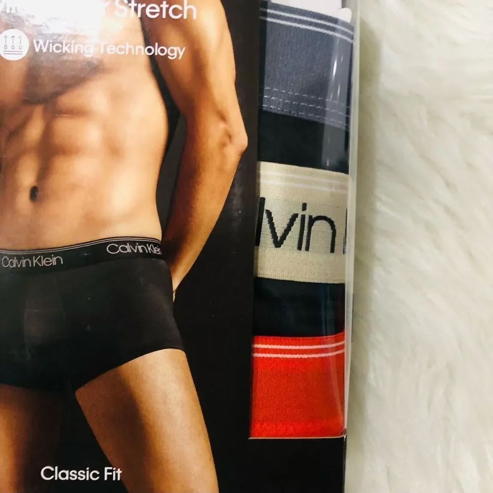 Calvin‎ Klein Mens 3 Pack Microfiber Stretch Low Rise Trunks Black XL NB2570